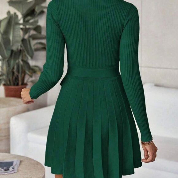 Elegant Essentials: Knot Side Pleated Hem Sweater Dress - Picture 3 of 5